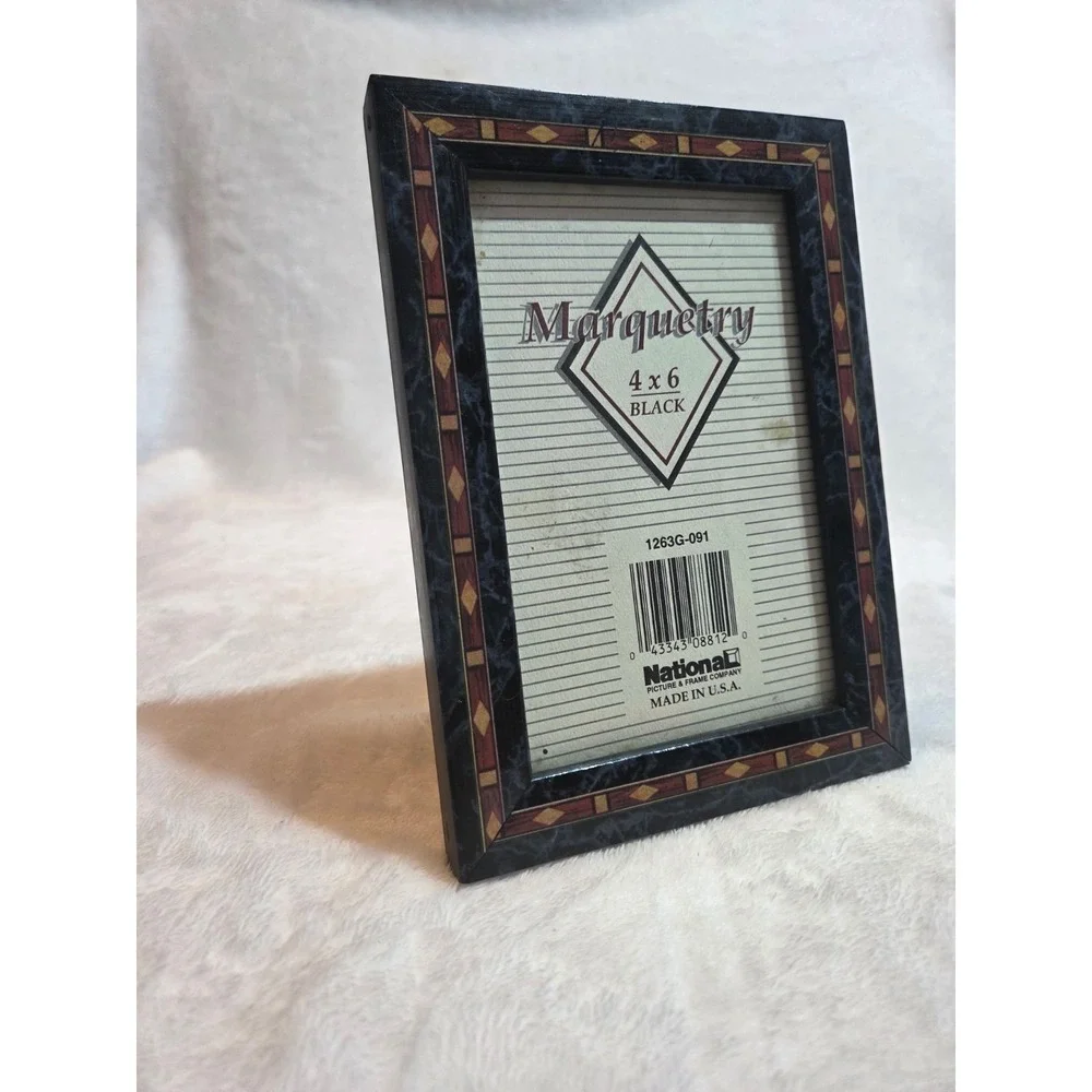 National Marquetry 4x6 Picture Frame Black Burgundy Gold Geometric Made USA...